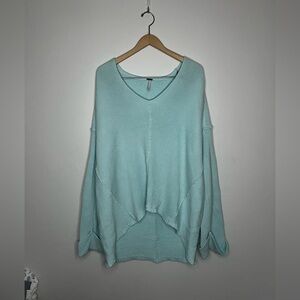 Free People Light Blue V-Neck Sweater